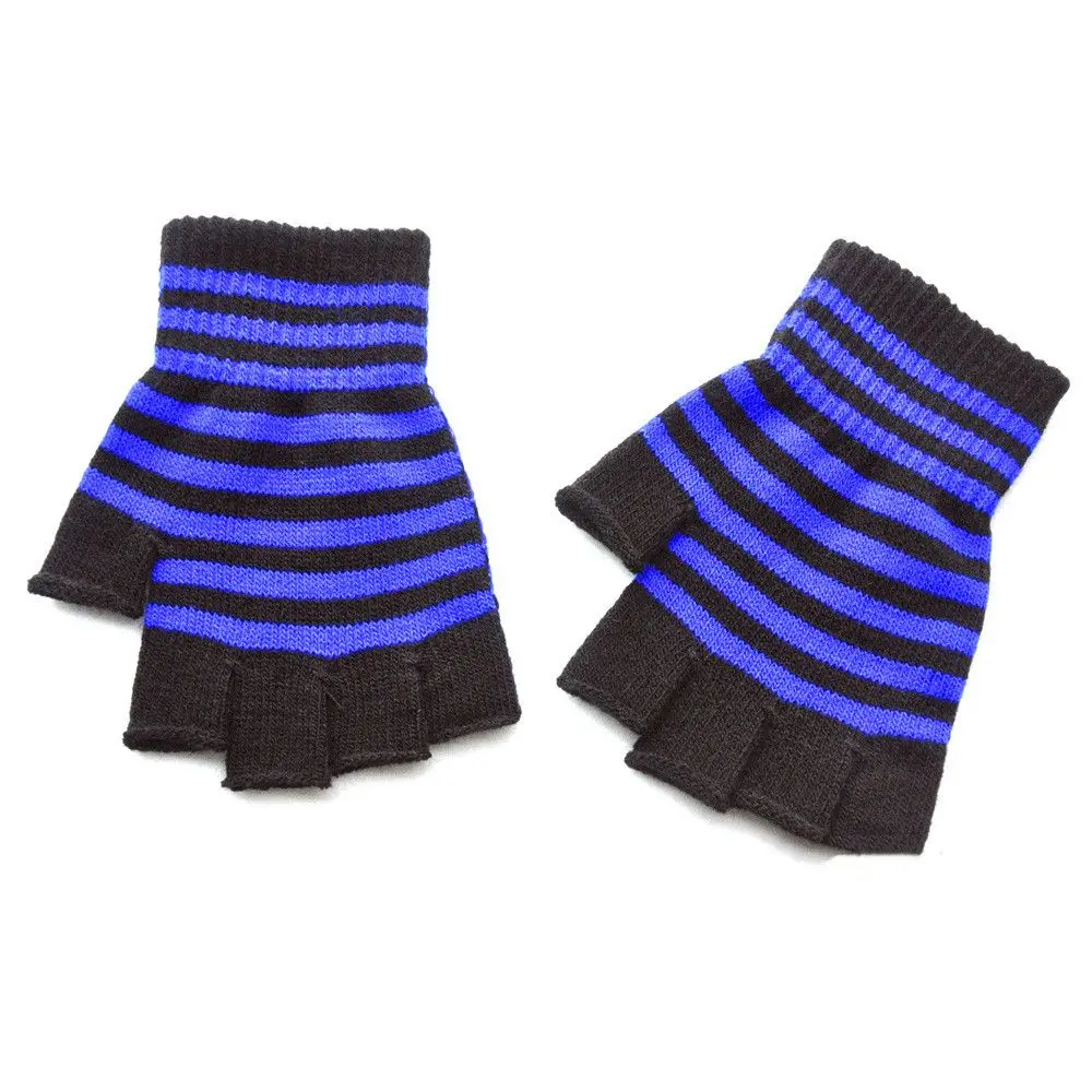 

Unisex Elastic Fingerless Comfortable Thicken Knit Mittens Knitted Gloves Striped