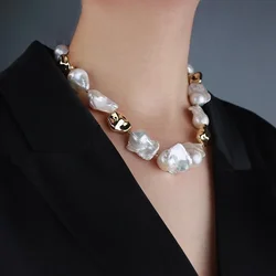 100% Natural Shaped Irregular Freshwater Baroque Pearl Necklace for Women's New 14K Gold Filled Gold Block Fashion Light Luxury