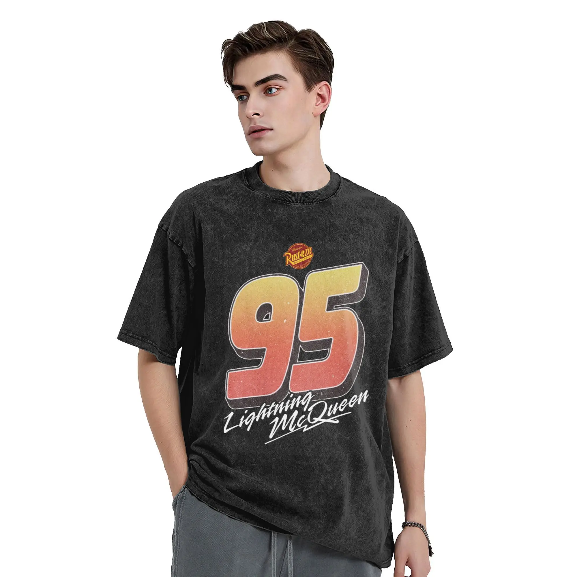 lightning mcqueen 95 sally car T Shirts Hip Hop Washed Short Sleeve Harajuku T-Shirt  Vintage for Men Women Streetwear Tees