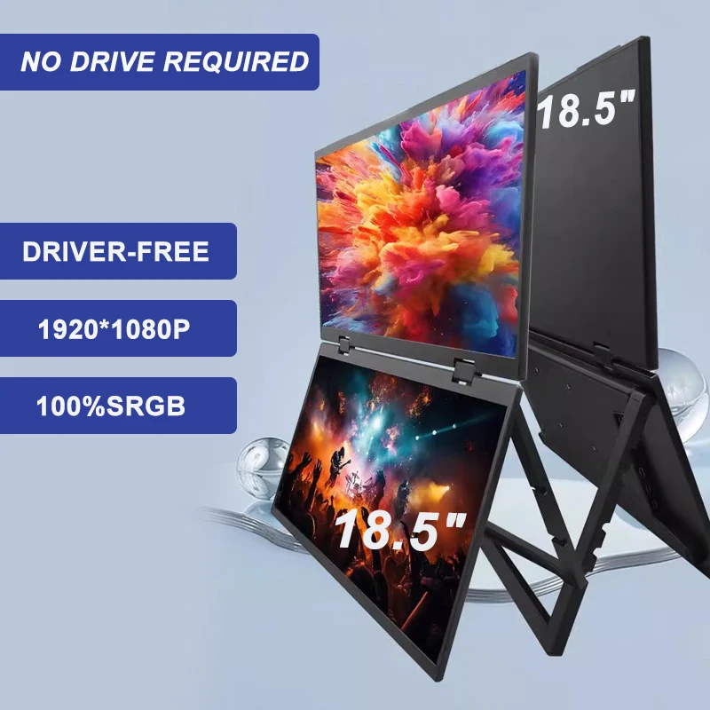 

1080P 18.5 Inch 100Hz Stacked Monitor Laptop Dual Screen Folding W/Type-c Mini HDMI For PC Mac Phone Display No Drive Required