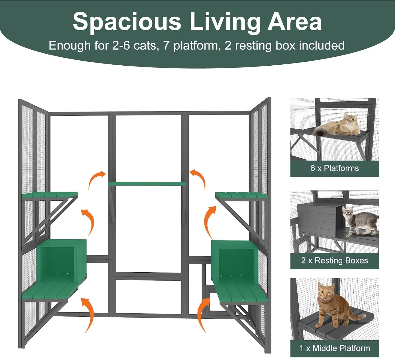 Catio Outdoor Cat Enclosure, Large Cat House for Mulitiple Cats Walk in Cat Cage with Waterproof Cover and Sunshine Panel Roof image 2