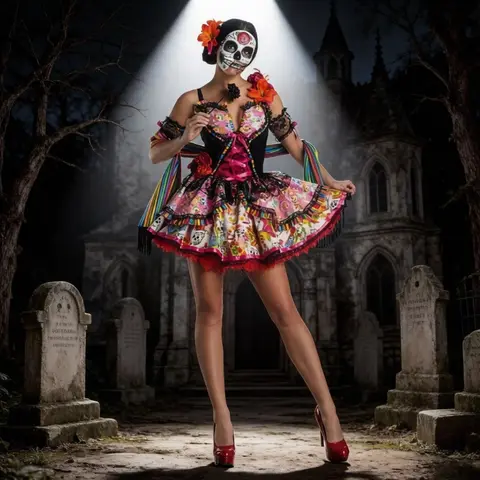 Women's Sugar Skull Dress Mexican Day of the Dead Costume for Halloween Themed Party