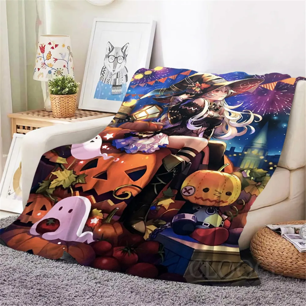 

CLOOCL Halloween Flannel Blankets Cartoon Girl Witch Cute Ghost Pumpkin 3D Printed Throw Quilt Office Nap Blanket Festival Gifts