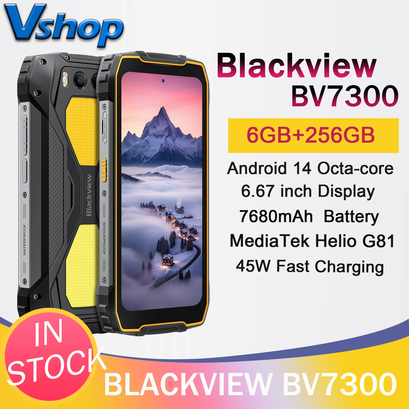 Прочный телефон Blackview BV7300, 6 ГБ + 256 ГБ, 6,67 дюйма, 7680 мАч, 45 Вт, быстрая зарядка, Android 14 MediaTek Helio G81, восьмиядерный смартфон 4G OTG