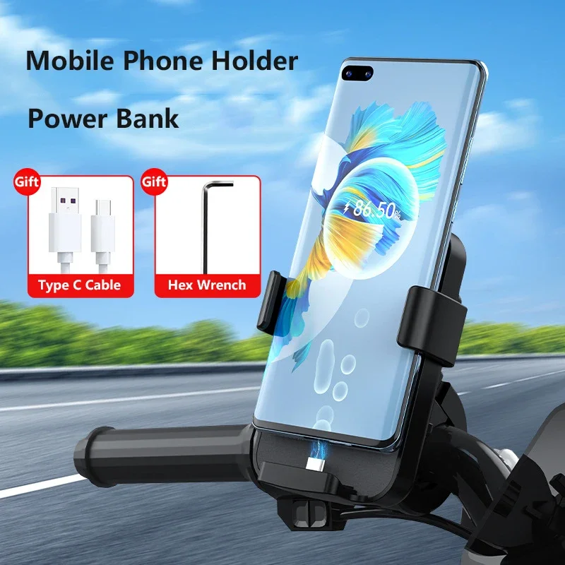 

10000mAh Power Bank for e-Bike Bicycle Motorcycle Mobile Phone Holder Portable Charger for Xiaomi iPhone Huawei External Battery