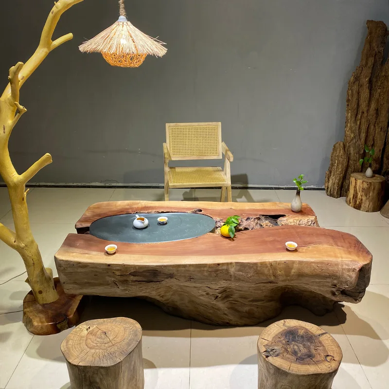 Wabi-sabi wind, log root carving, coffee table, solid wood tatami tea table, Zen tea room, tree root tea table