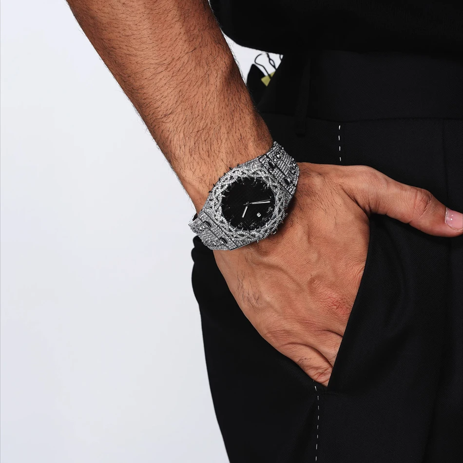 Diamond Watch Crown of Thorns Full Diamond Men's Wristwatch Hip-Hop European American Heavy Customisation Gift Quartz Wristwatch