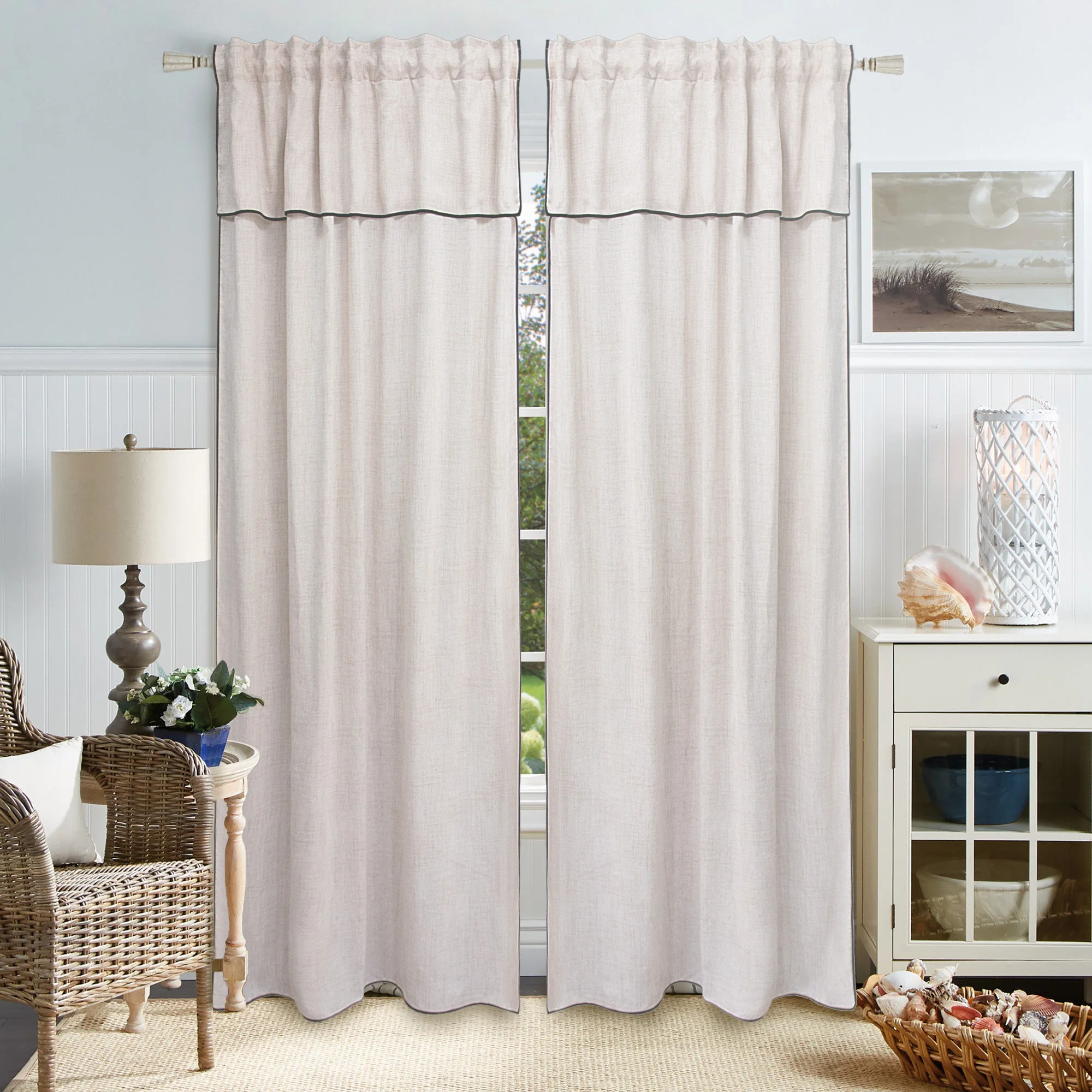 

French retro black edged linen curtains for office bedroom living room winter holiday decoration 135×250cm