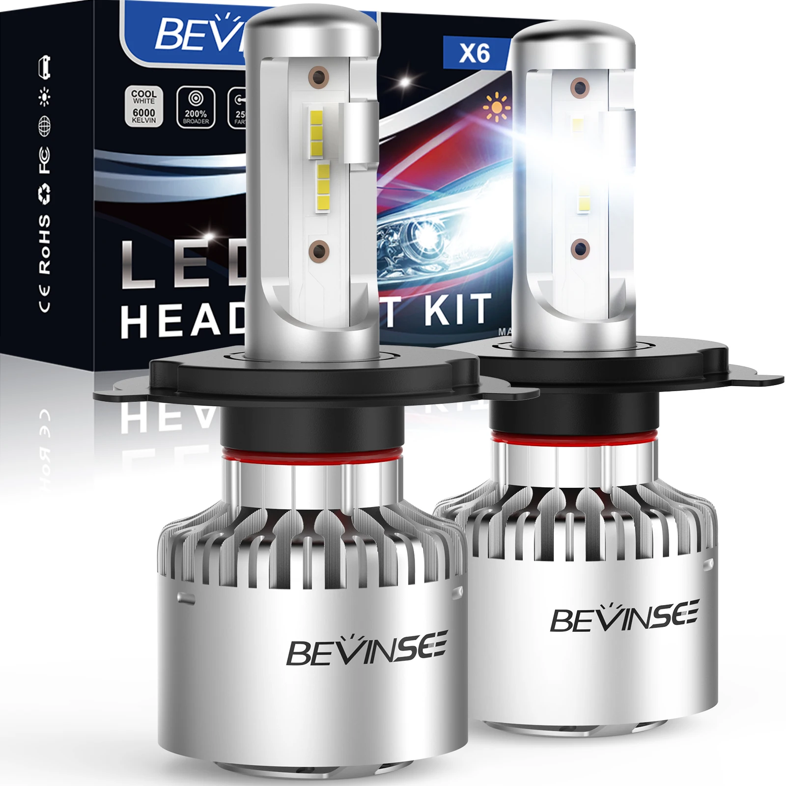 

Bevinsee X6 LED Lights H4 H7 H11 60W 8000LM 6000K White 9005 HB3 9006 HB4 H10 H8 H9 PSX24W Mini Size LED Front Lamp Set For Car