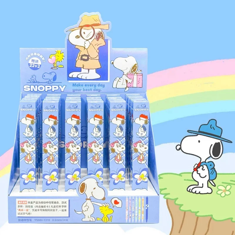 

24pcs/lot Creative Snoopy Press Gel Pen Cute 0.5mm Black Ink Signature Pens Promotional Gift School Supplies