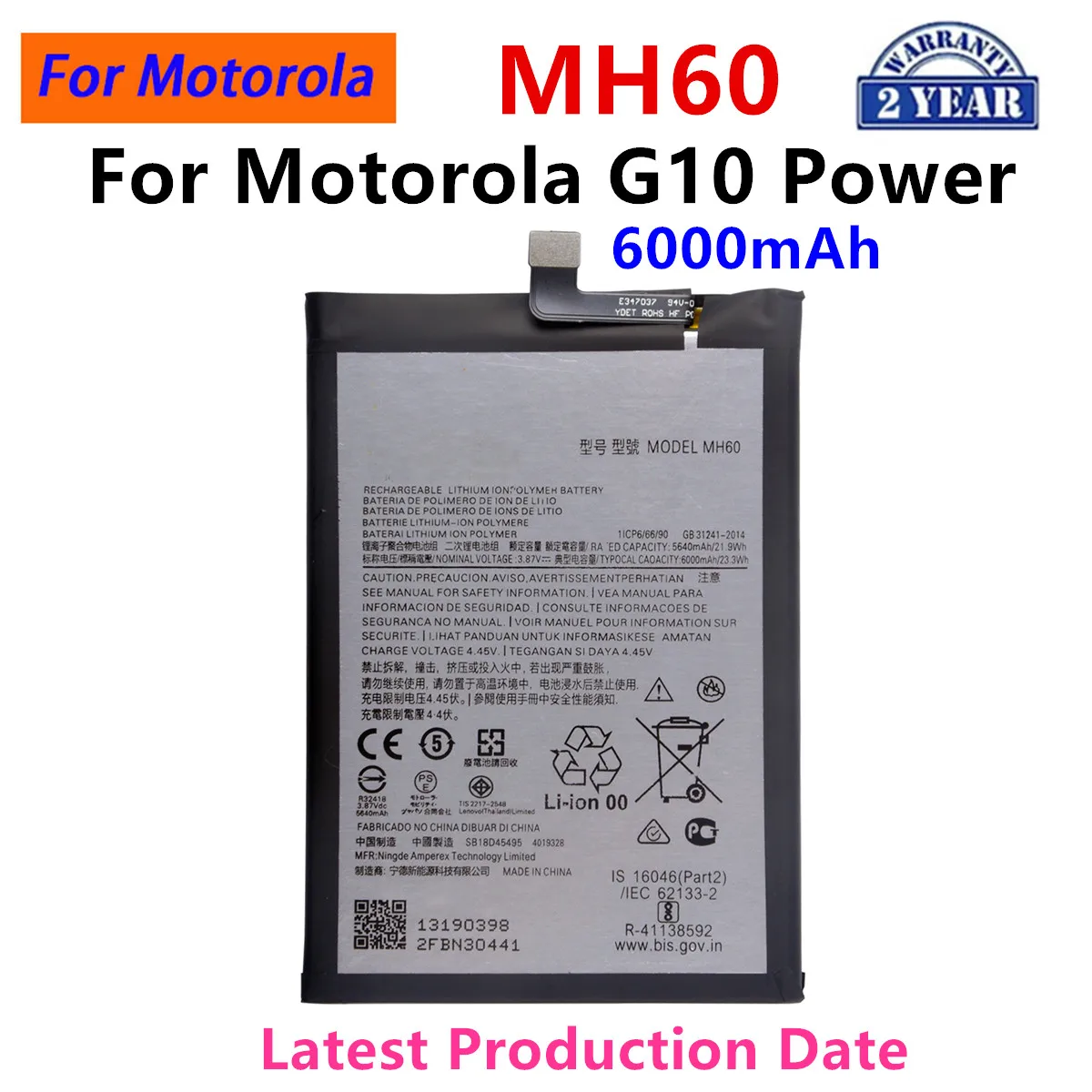 100% Original  MH60 6000mAh Battery For Motorola Moto G10 Power  Phone Batteries