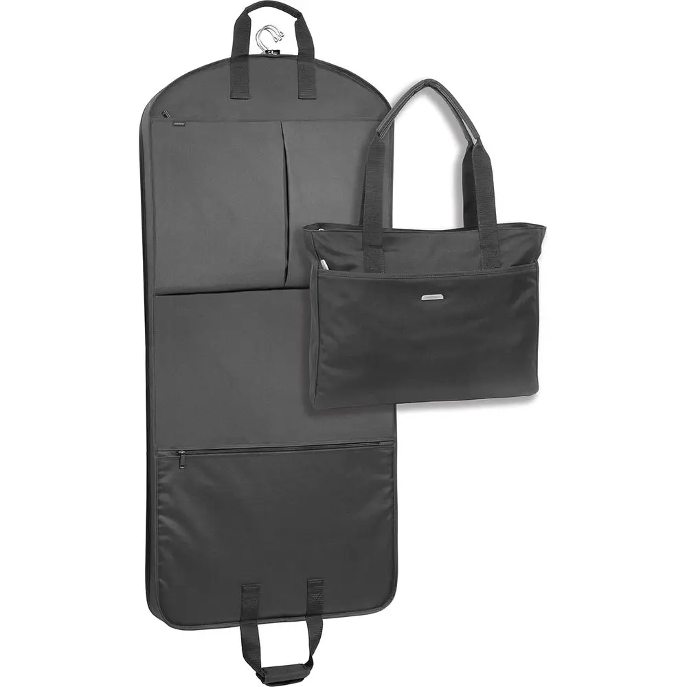 52-inch Garment Bag Set with Pockets and Women's Travel Tote, Black with Lining