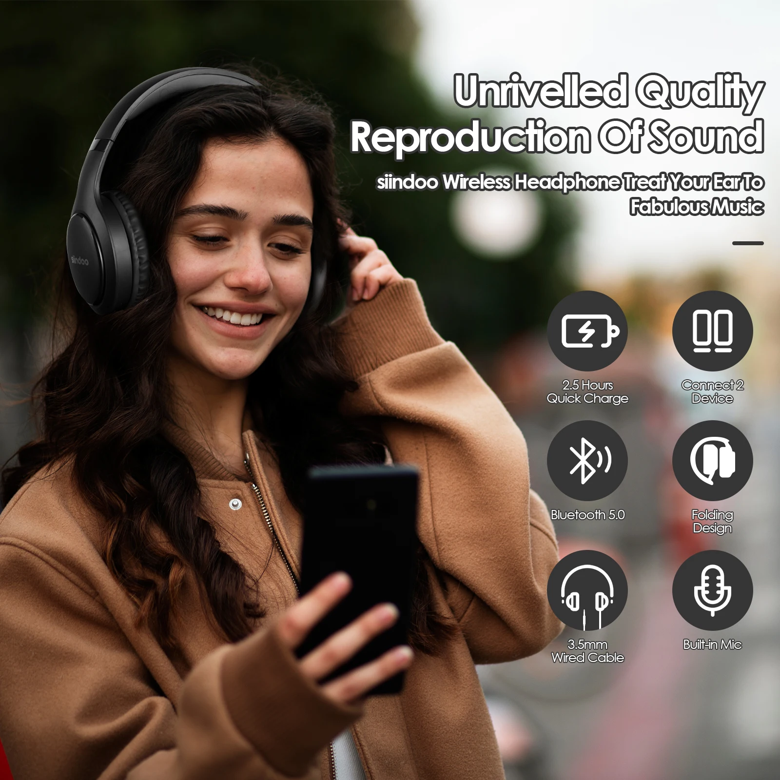 Siindoo 10pcs JH-919 Wireless Bluetooth Headphones Foldable Stereo Earphones Super Bass Noise Reduction Mic For Iphone Laptop PC