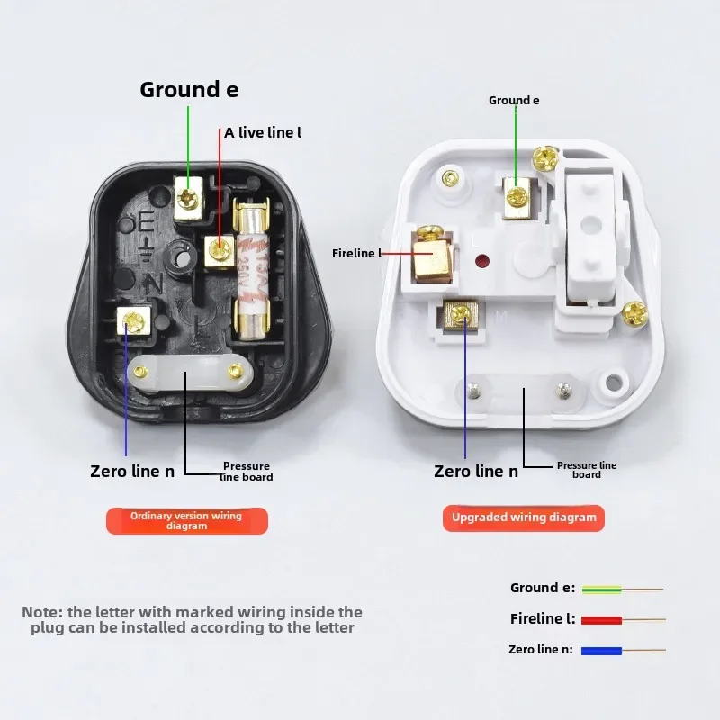 13A British Standard Square Pin Plug Hong Kong Style Three-Pin Industrial Power Cord Wiring Plug with Fuse for Electrical Applia