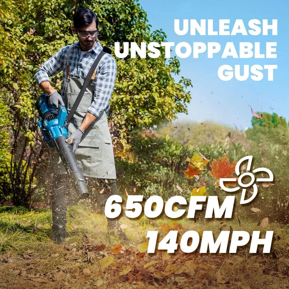 Leaf Blower, 650 CFM 40V Cordless Leaf Blower with 2 * 4.0Ah Batteries and Charger, Variable Speed Jet Fan Brushless