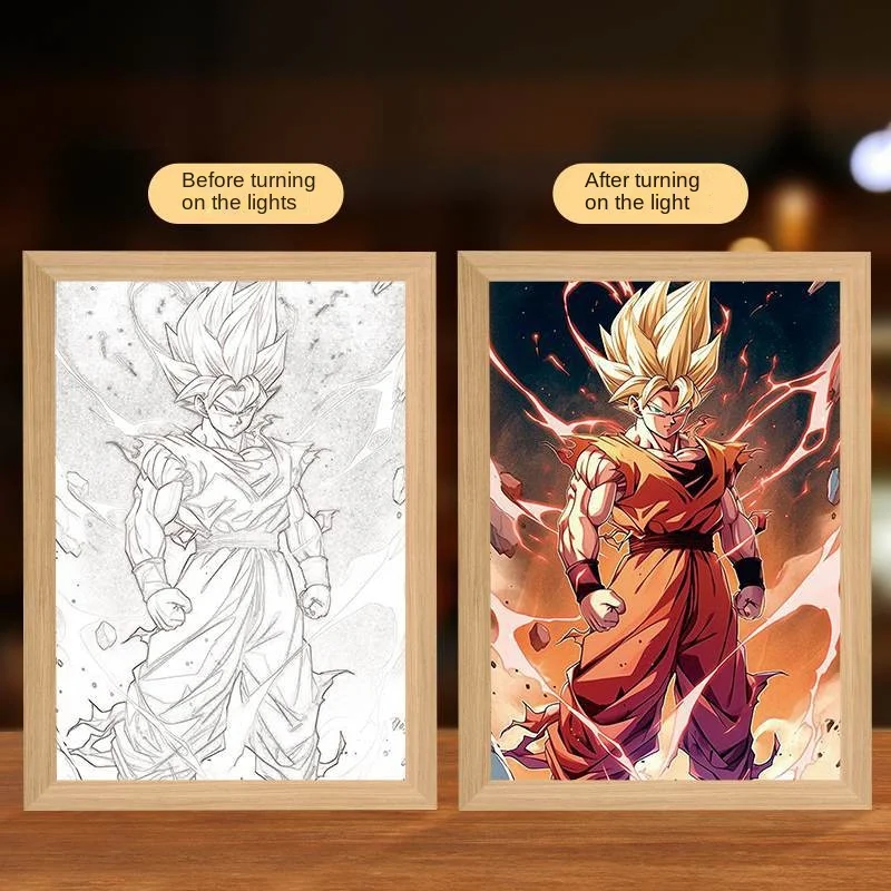 Dragon Ball Son Goku Anime Figura Luz, Moldura, Luz Noturna LED, Decoração Do Quarto De Aniversário, Lâmpada Da Lua Original Presentes