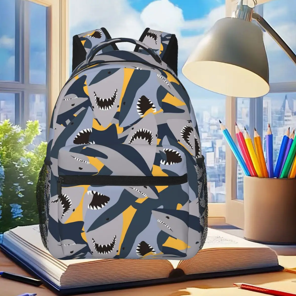 

Sharks Student Backpack School Bag Hiking Travel Daypack for Boys Girls Fashion Bookbag Shoulder Bags