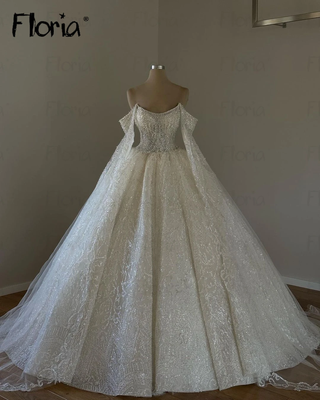 Vestido De novia De lujo De manga larga con capa, cuello redondo, vestidos De novia con cuentas, talla grande, hecho a medida, 2024