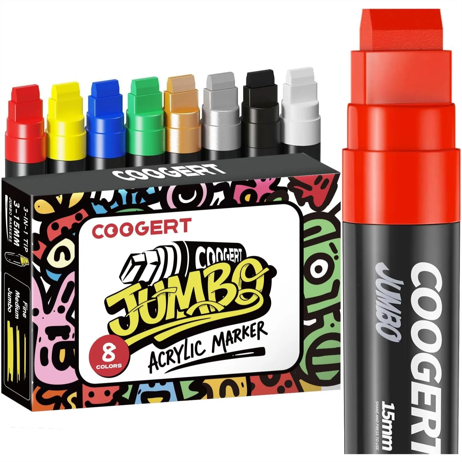 

Jumbo Poster Markers, 15MM Thick Permanent Acrylic Graffiti Markers, Wide Tip Paint Marker for Canvas, Posters, Fabric, Window