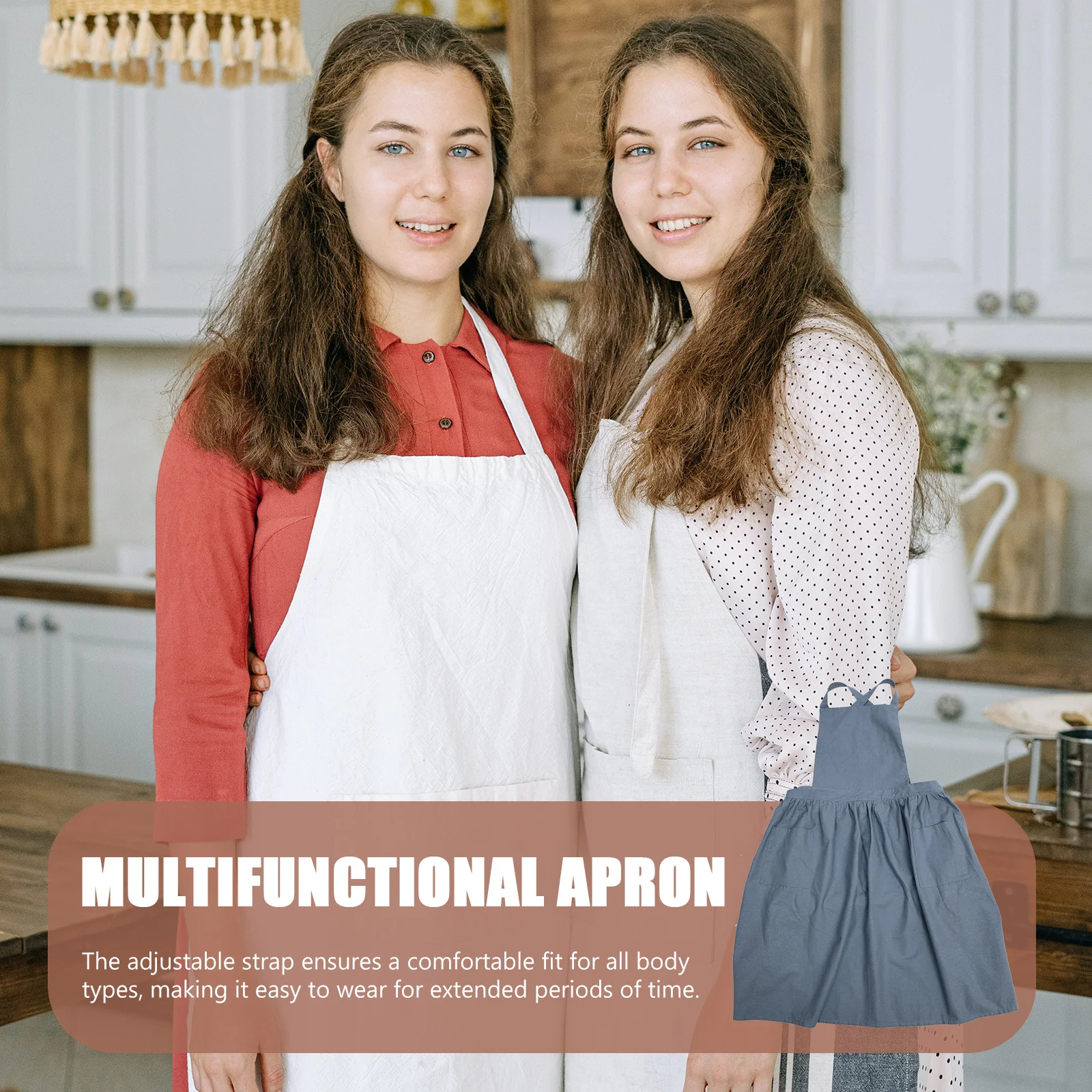 

Women Kitchen Apron Cotton Linen Multipurpose Adjustable Cross Back Cooking Apron with Pockets for Home Bbq Painting Chef Use