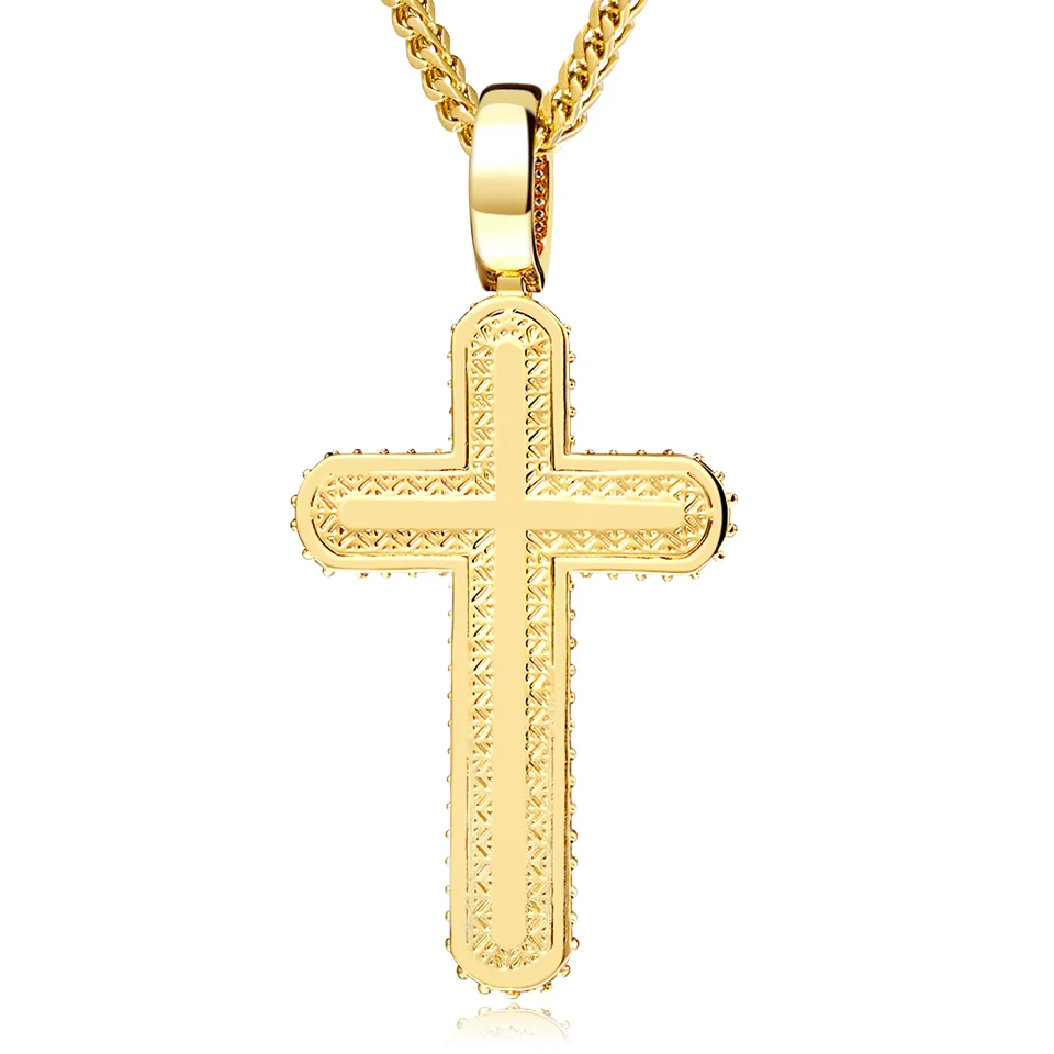 VANAXIN Jesus Cross Necklace Men Iced Out Pendant 14k Gold Plated AAAAA Cubic Zirconia Hip Hop Rock Jewelry Chain for Women