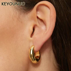 KEYOUNUO Simple Gold Plated Smooth Hoop Earrings For Women Piercing U Shape Earrings Fashion Party Wedding Jewelry Wholesale
