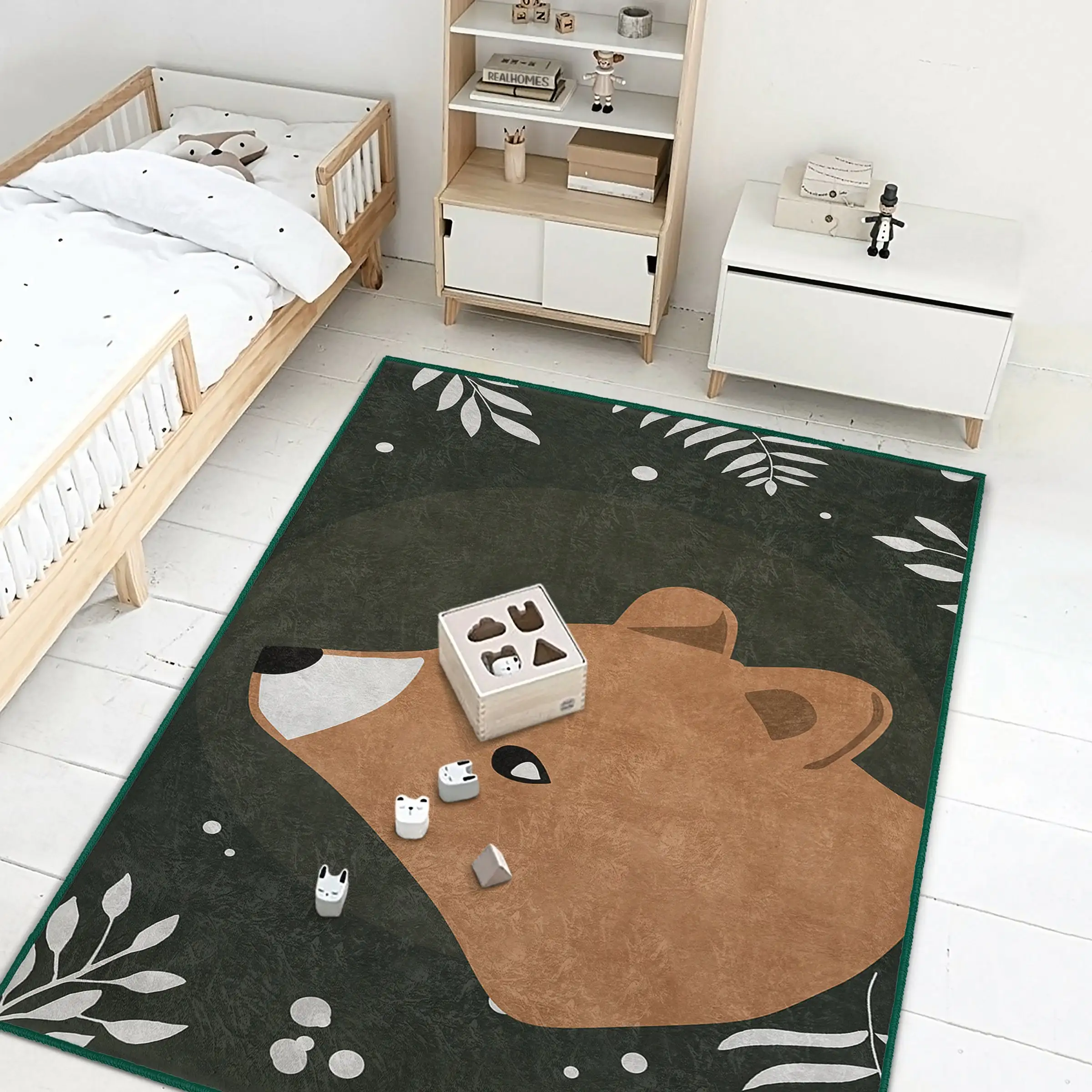 Fox Newborn Rug Bear Toddler Carpet Gazelle Nursery Rug Wildlife Woodland Infant mat Anti Slip Mat for Kid\'s Room Baby Runner