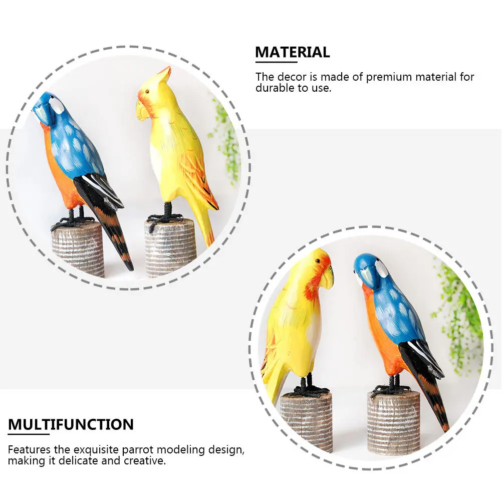 

2Pcs Wooden Parrot Decor Delicate Colorful Bird Desktop Craft Home Indoor Scene Ornament Desktop Parrot Decor Home Adornment