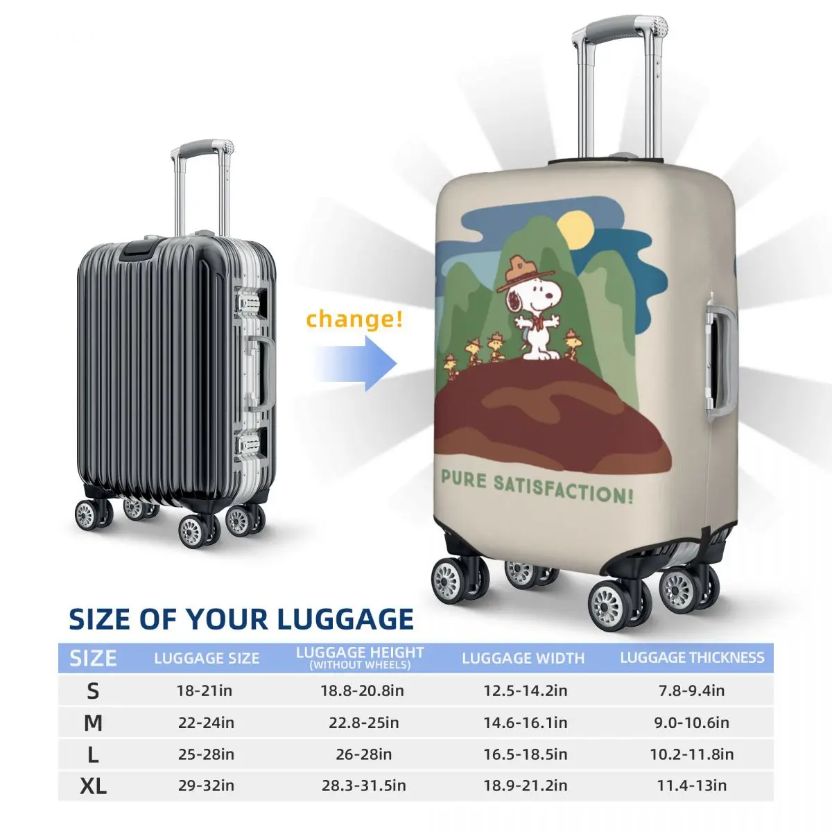Custom Snoopy Woodstock Pure Satisfaction Luggage Cover Fashion Cartoon Dog Suitcase Protector Covers Suit For 18-32 inch