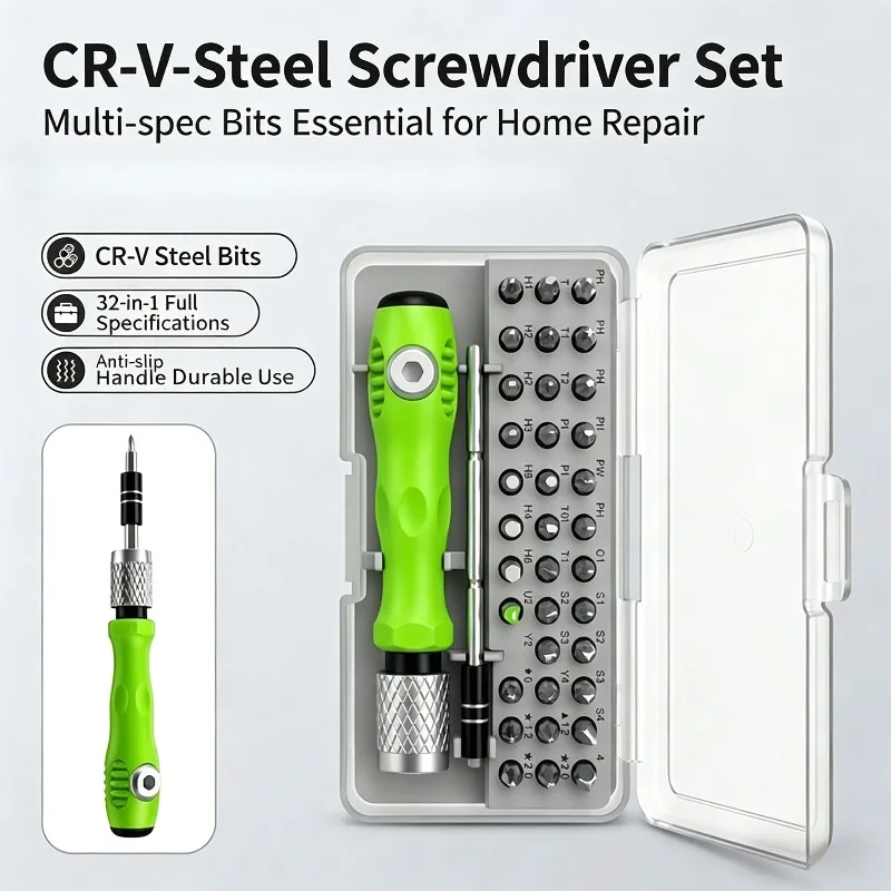 Multifunctional 32-in-1 Screwdriver Kit Magnetic Precision Bits with Extension Rod Home Electronic Device Repair Hand Tool Set