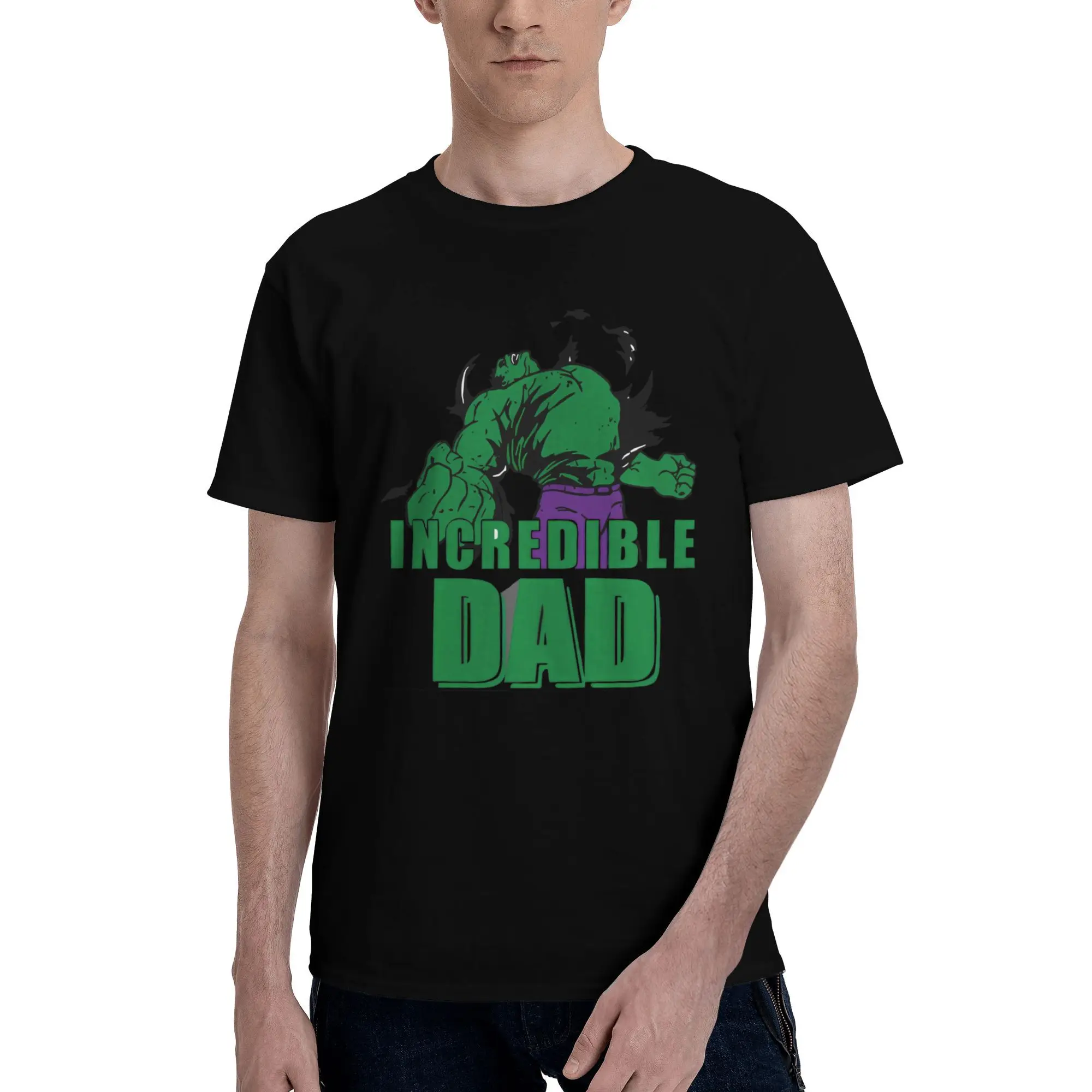 Novelty Hulk Incredible Dad T-Shirts Men Crew Neck Cotton T Shirts  Short Sleeve Tees Gift Idea Clothes