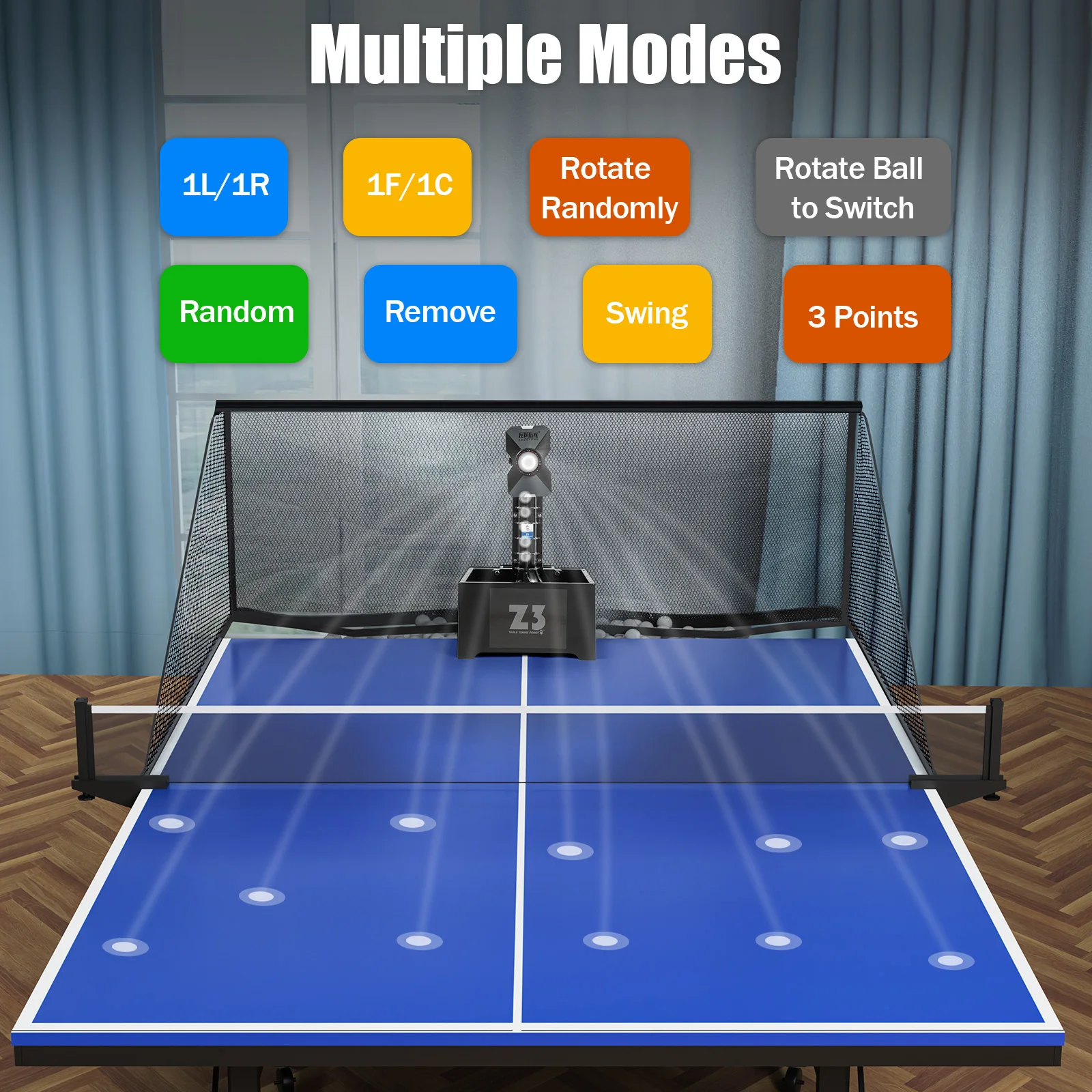 روبوت تنس الطاولة مع شبكة و 100 كرة بينج بونج آلة الكرة 10 أوضاع آلة رمي لمركز التدريب المدرسية في صالة الألعاب الرياضية #3