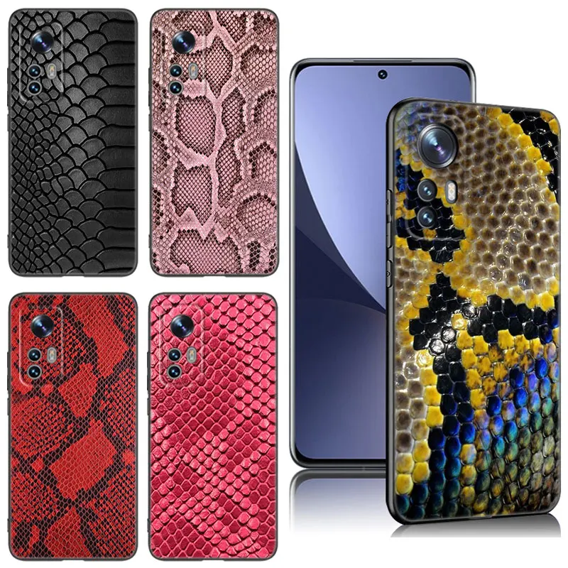 Python Snake Pattern Phone Case For Xiaomi Mi 8 9 SE 10 10T 11 12 13 Lite 9T 11T 12S 12T 13 Pro 11i 12X Black Silicone Cover