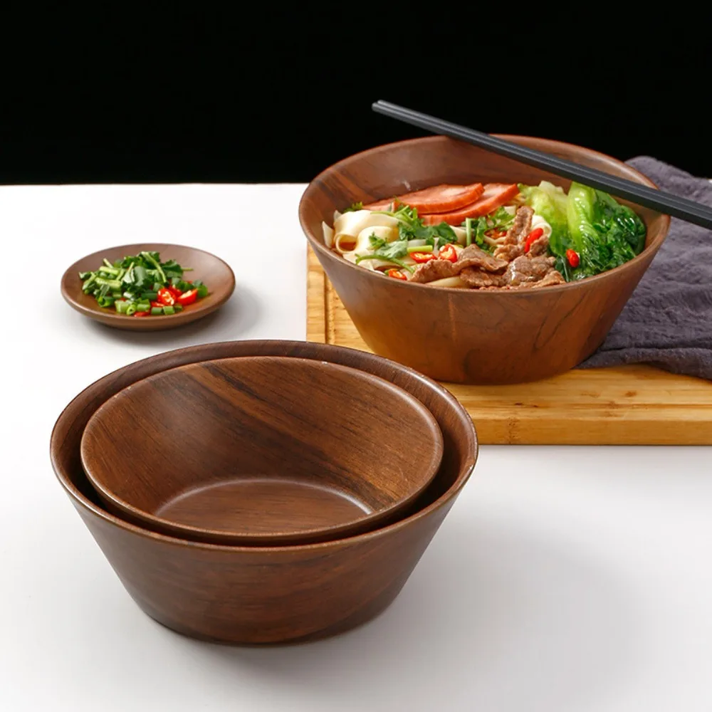 

Luxurious Melamine Wood Grain Ramen Bowl Simulation Japanese Rice Bowl Large Capacity Deepened Salad Mixing Basin Hotel