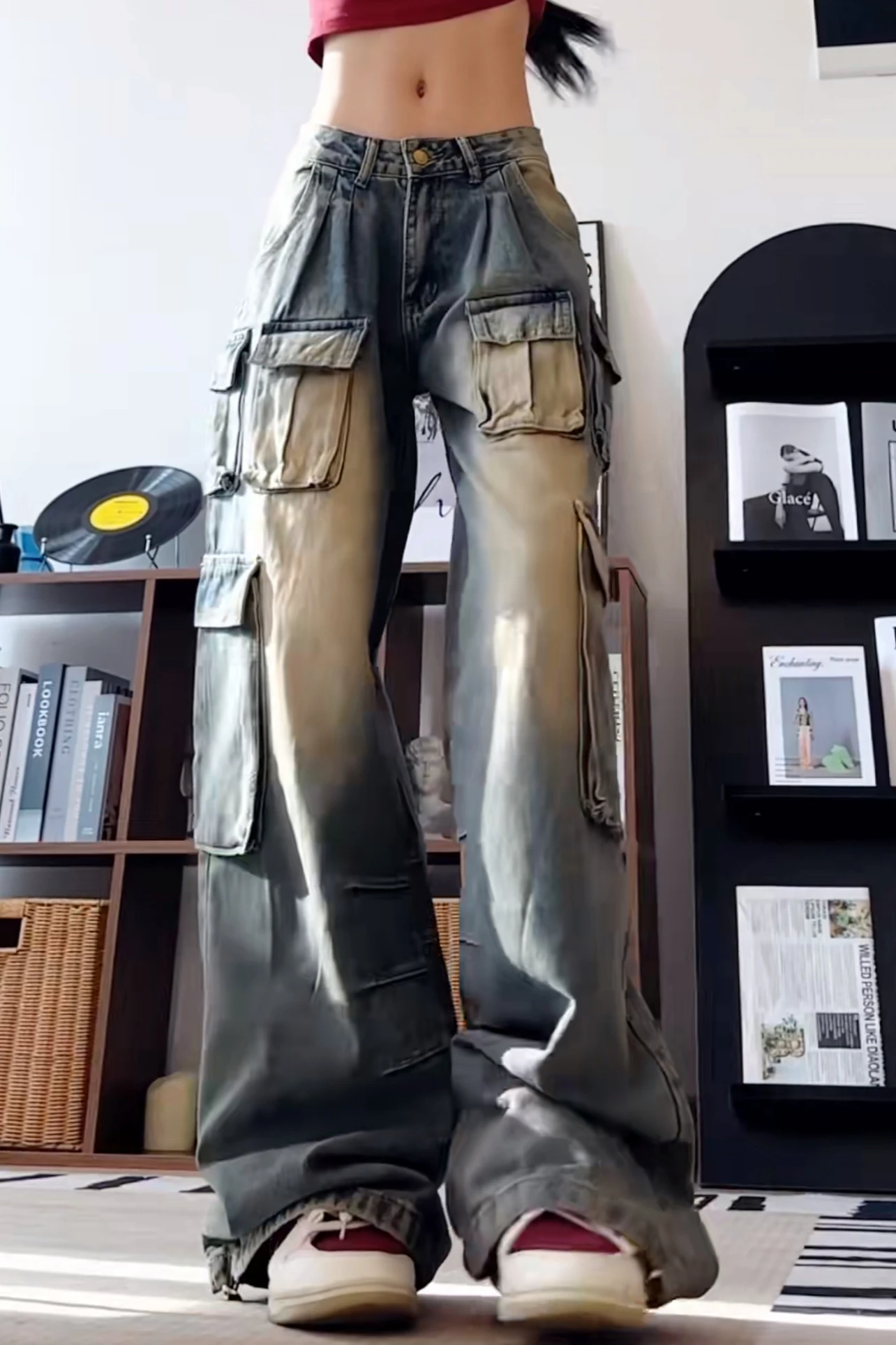 Jean rétro américain pour hommes, vêtements décontractés, Design Multi ket, pantalon ample à jambes larges, vêtements de travail pour jeunes Faion