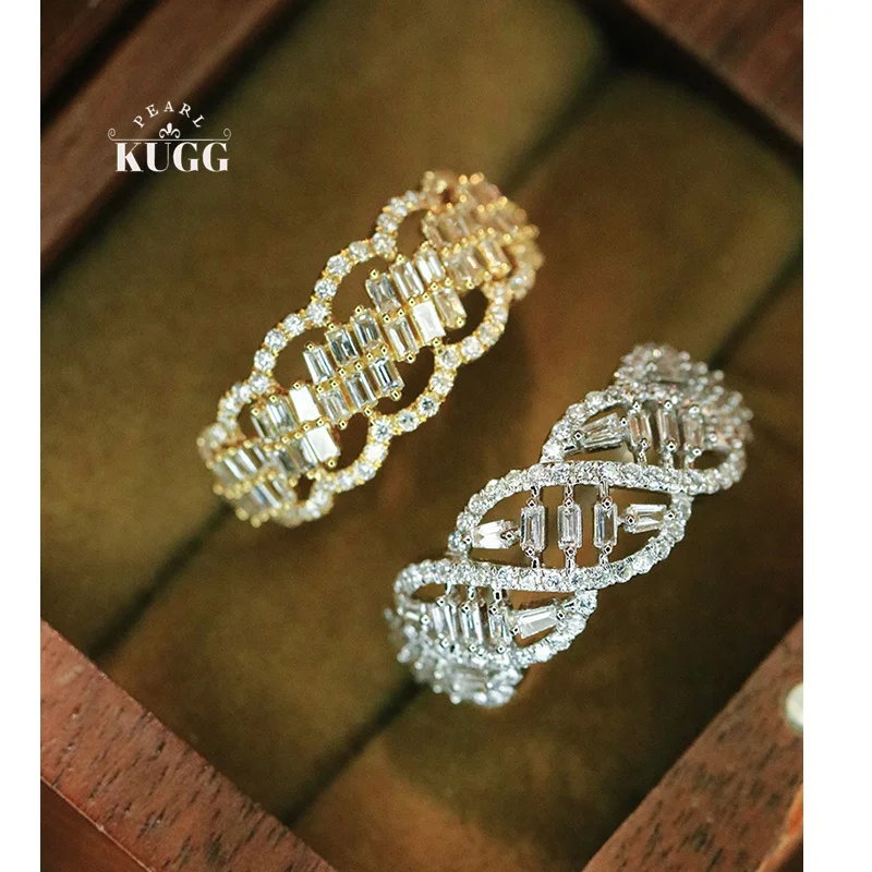 

KUGG 100% 18K White/Yellow Gold Rings Elegant Style 1.0carat Real Natural Diamond Engagement Ring for Women High Wedding Jewelry