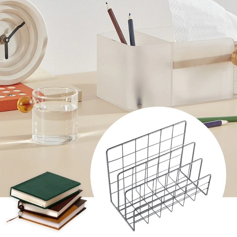 Organizzatore di riviste in metallo Porta libri in filo di ferro Porta riviste da scrivania a 3 scomparti per libri di riviste Libro di ricette