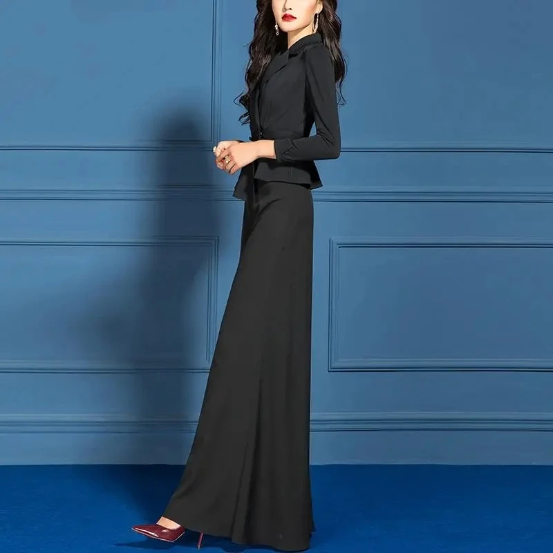 Black Wide Leg Pants Set For Women New Spring Autumn Fashion Temperament Style OL Female Trousers Suits Korean Elegant Outfits