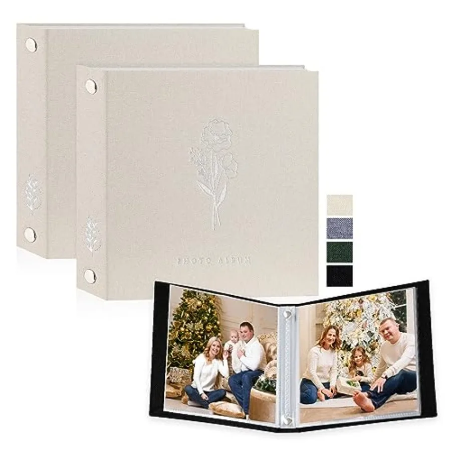 Photo Album 4x4 2 Packs, Linen Hard Cover Small Archival Acid Free Top Load Pocket Photo Book with Sleeves that Holds 52 Vertic