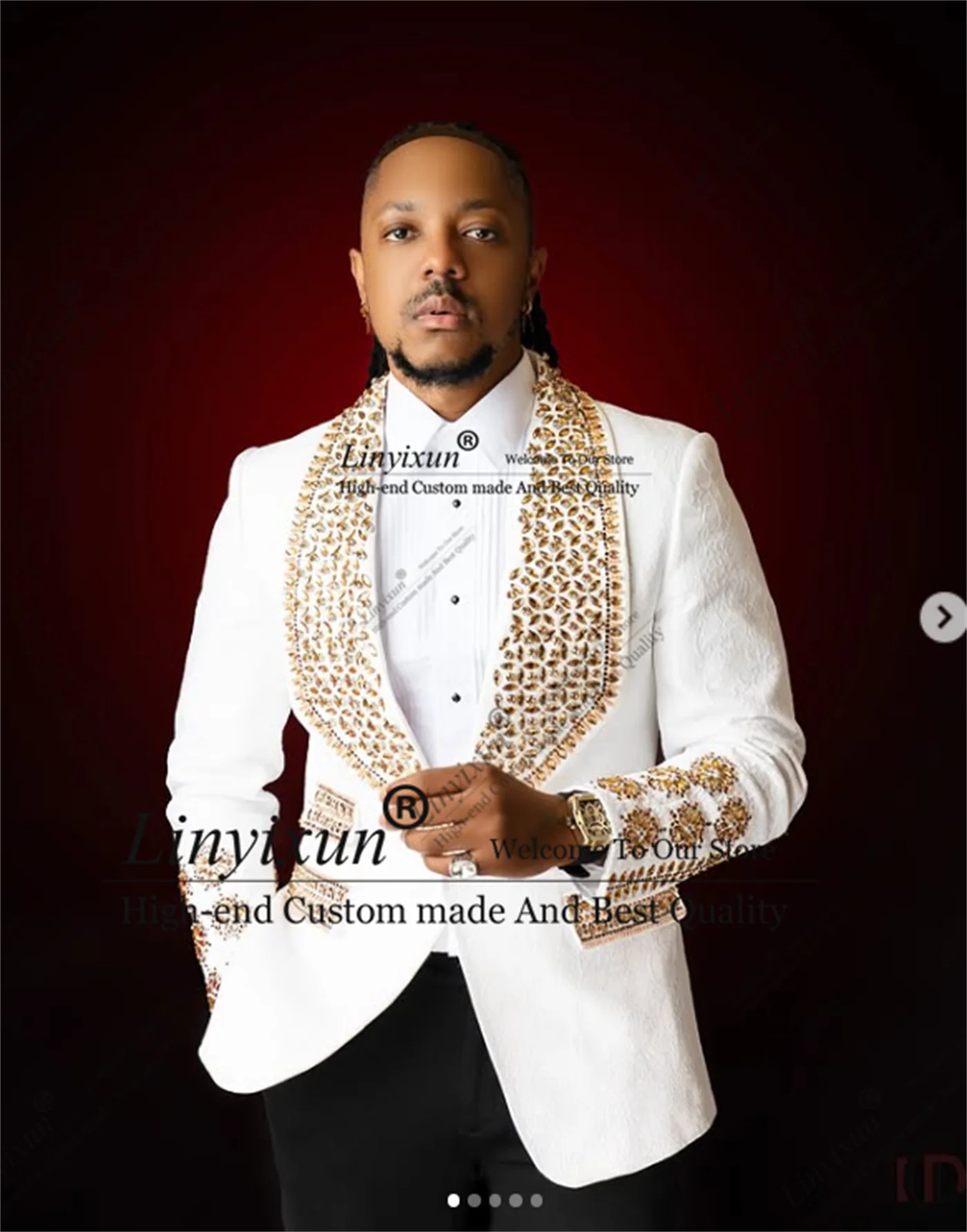 Handsome Beaded Crystals Men Suits Customized Male Prom Party Blazer 2 Pieces Sets Groom Wedding Tuxedos Slim Fit ropa hombre