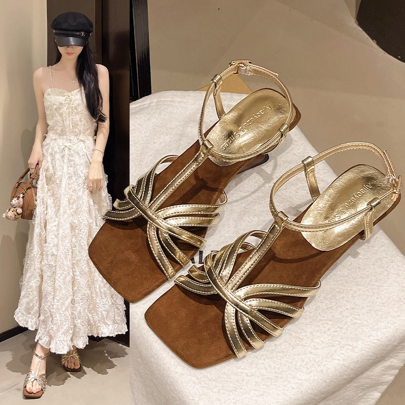 Sommer High Heels Damen Römersandalen Offene Zehen Vintage Gedrehter Knoten Knöchelriemen Party Hochzeit Abend Date Damen Festliche Schuhe