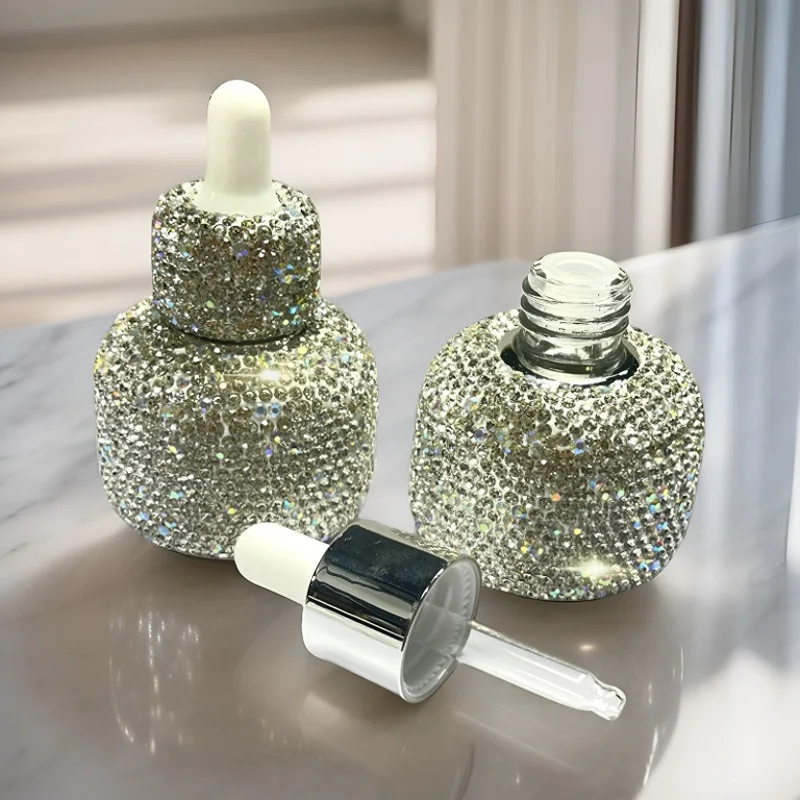 Refillable Dropper Dispenser Essential Oil Bottle Glass with Rhinestone Leak-proof Atomizer Cosmetic Container Liquid Bottle