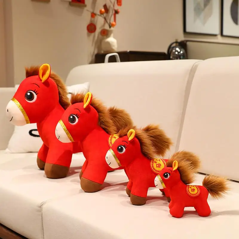 1 pz capodanno mascotte cavallo giocattoli di peluche 15/20/30 cm rosso fortunato cavallo peluche pony bambola decorazione festival regalo regalo per bambini