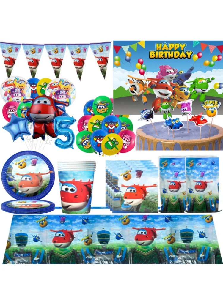 Super Wings Geburtstagsparty-Dekoration, Einweggeschirr, Teller, Tasse, Geschenktüte, Tischdecke, Babyparty, Kinderparty, Gastgeschenke