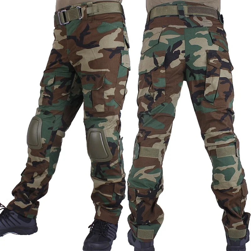 

Woodland Camouflage Combat Pants Hunting Trousers Men Cargo BDU Pants Camo Training Airsoft Tactical Pants With Knee Pads