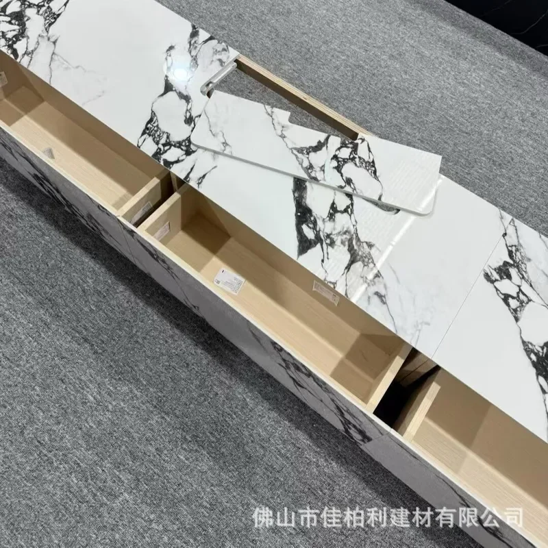 Light Luxury Living Room Rock Slab TV Cabinet Hot Bending Deep Processing Designer Marble Texture Floor Storage