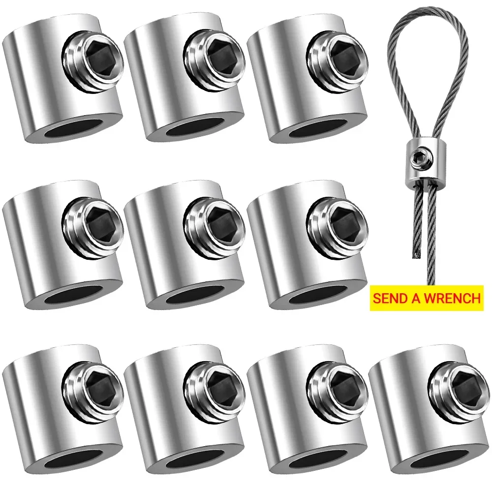 

10pcs 1/2mm Wire Rope Clamp Stainless Steel Cable Copper Metal Suspension Clips Adjustable Screw Fixing Hardware Accessories