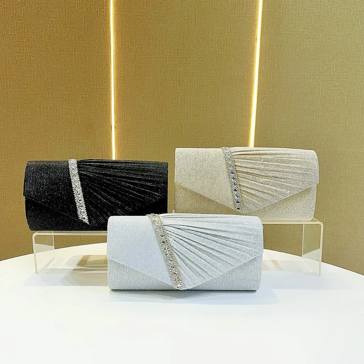 Elegant Women’s Rhinestone Clutch Long Chain Purse Shiny Envelope Evening Bag Luxury Wedding Party Dinner Handbag Fashion Tote