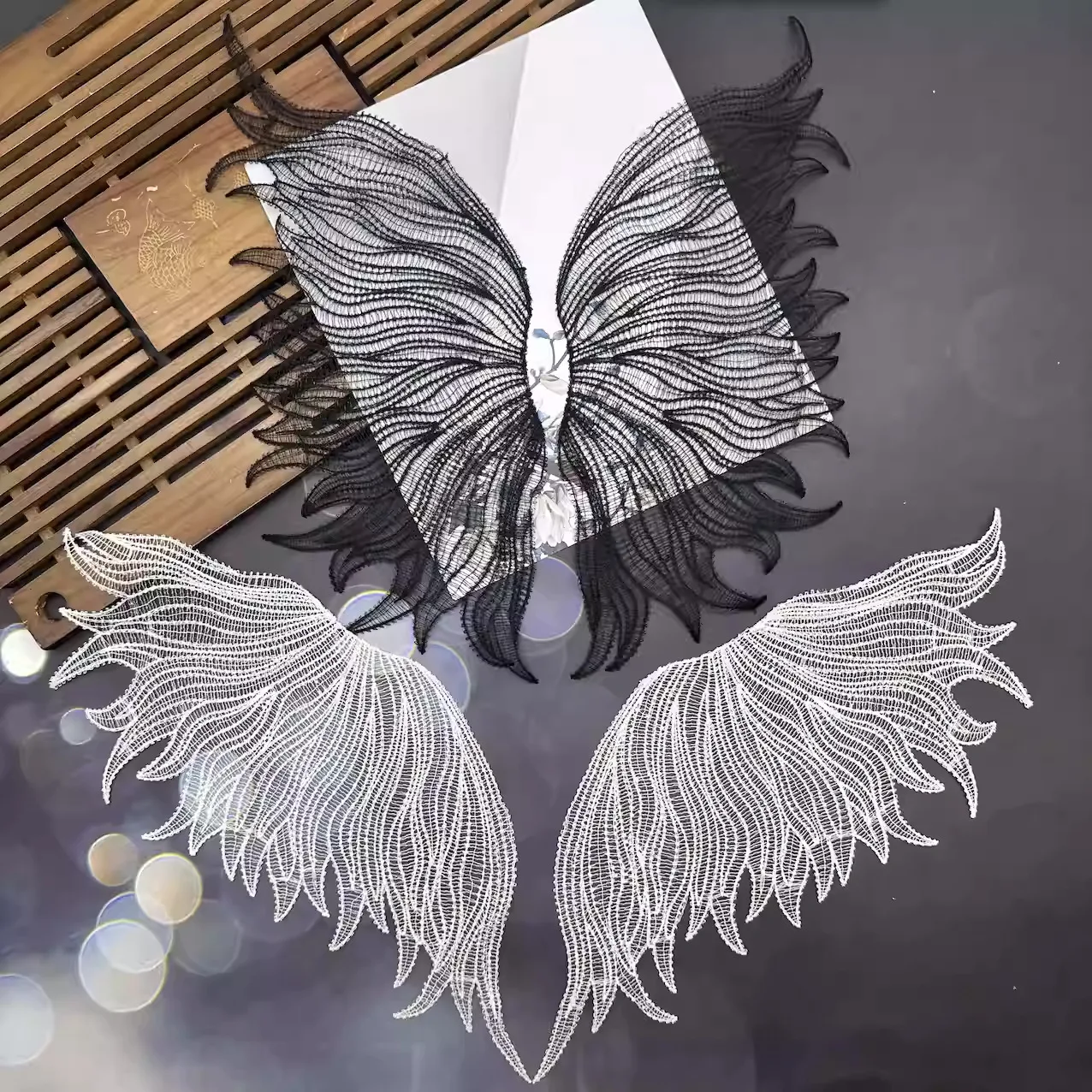 

2 пары нерегулярных шелковых ниток для рыб parchea tela adhesivos, крылья для выступлений на цветке, хвост Феникса, estampados para ropa, железная нашивка