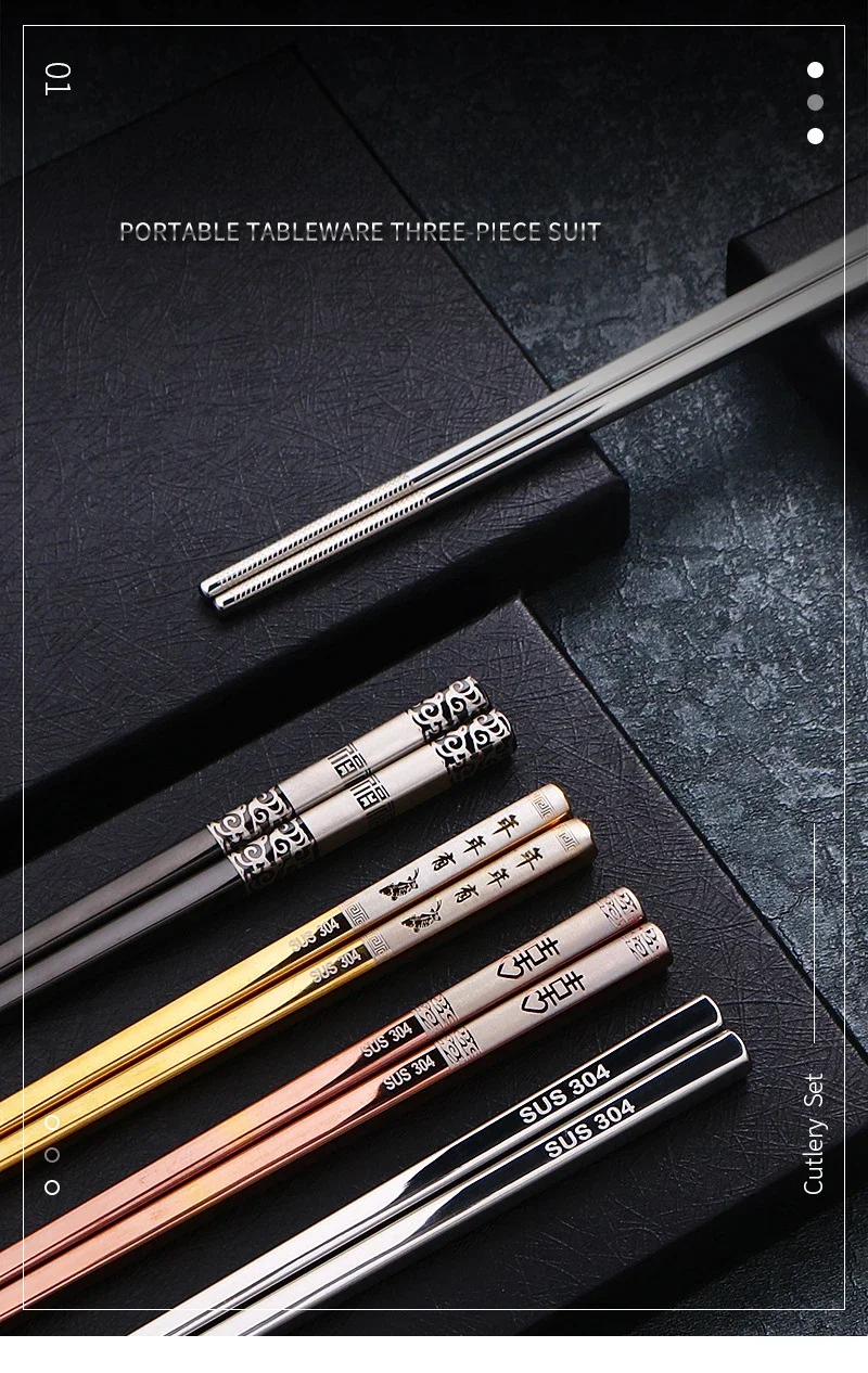 5 Paar Essstäbchen aus Edelstahl 304, wiederverwendbar, rutschfest, Spülmaschine für Lebensmittel, Sushi-Sticks, Küchengeschirr – Detail 2